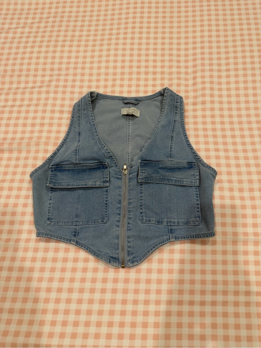 Denim front zipper vest top